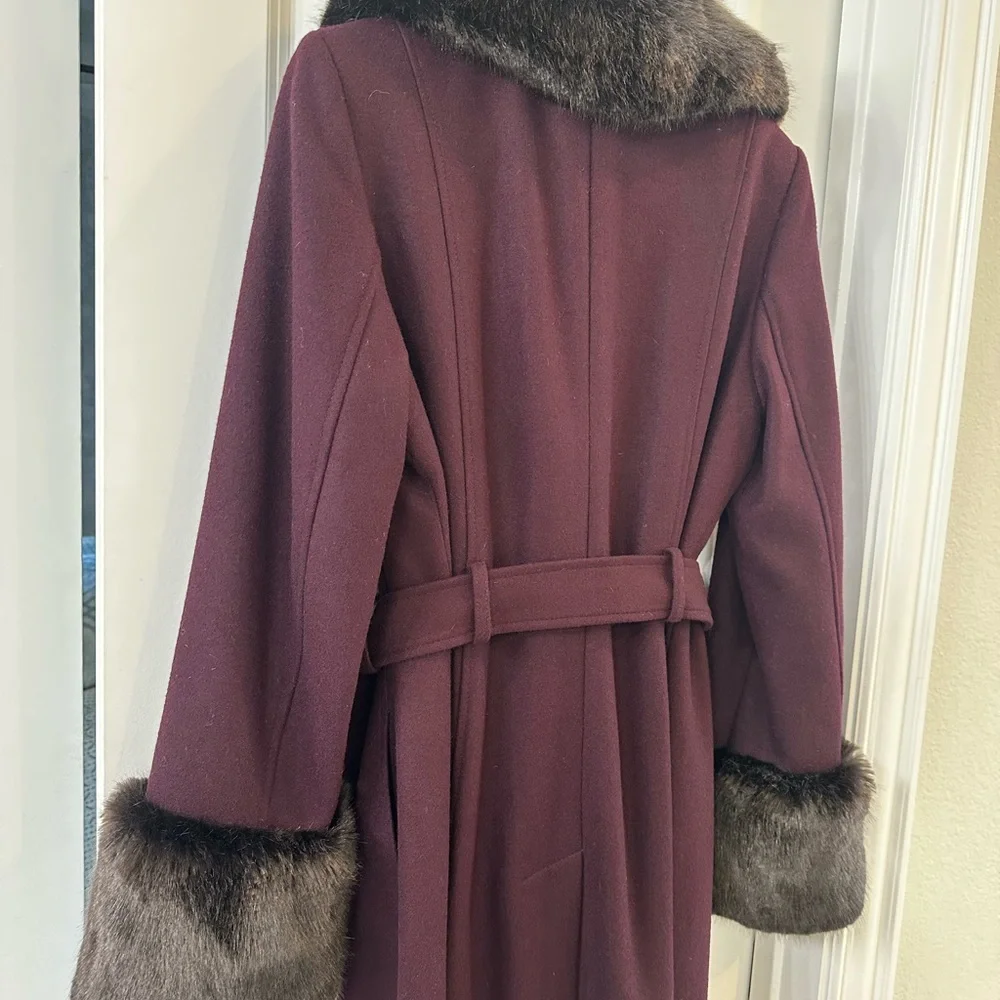 French Connection Belted Coat with Faux Fur Trim - Picture 5 of 8